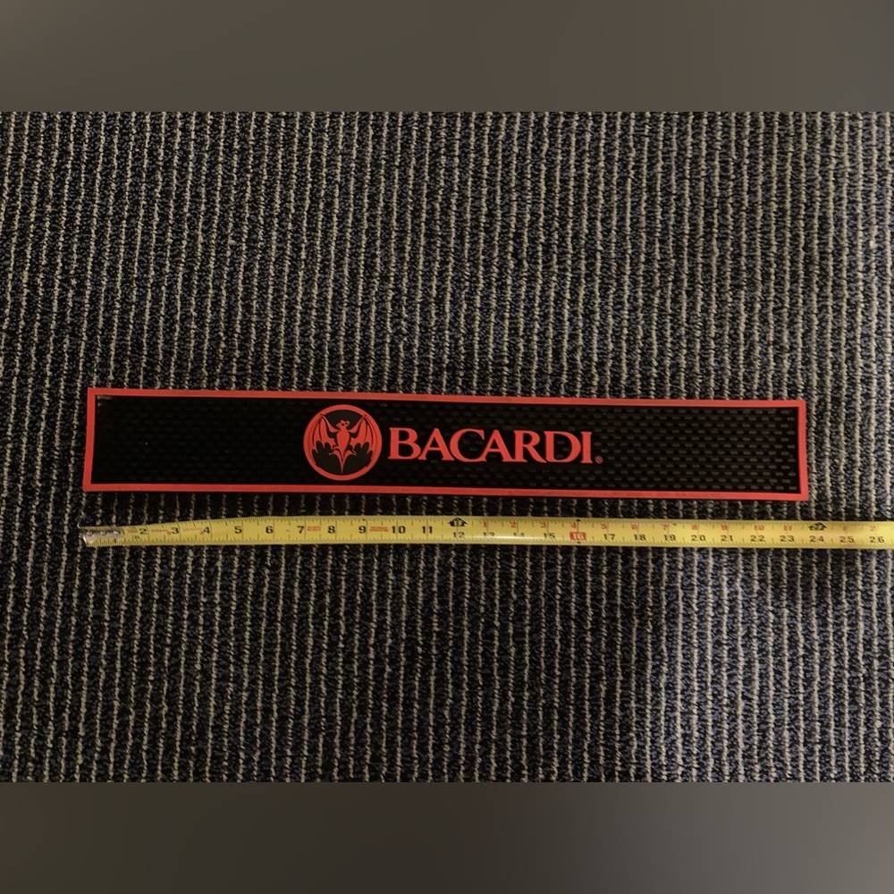 Bacardi Rum Rubber Black and Red Long Bar Mat 23.5” X 3.25”